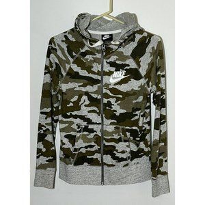 Nike Full Zip Lightweight Camo Hoodie Womens XS Green Heather Gray Camouflage